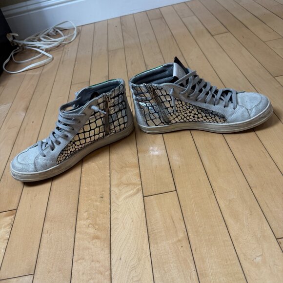 P448 Skate High Top Sneakers Silver & Green Faux Snakeskin Pattern Size 39 / 9 - Picture 5 of 11